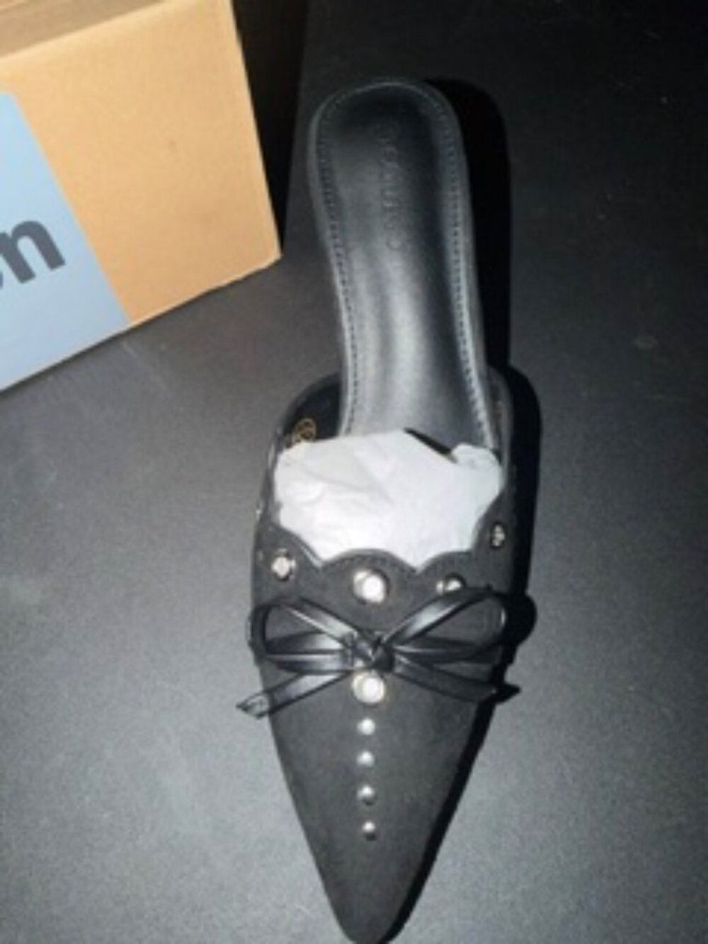 Coutgo Womens Bow Tie Mule Heels